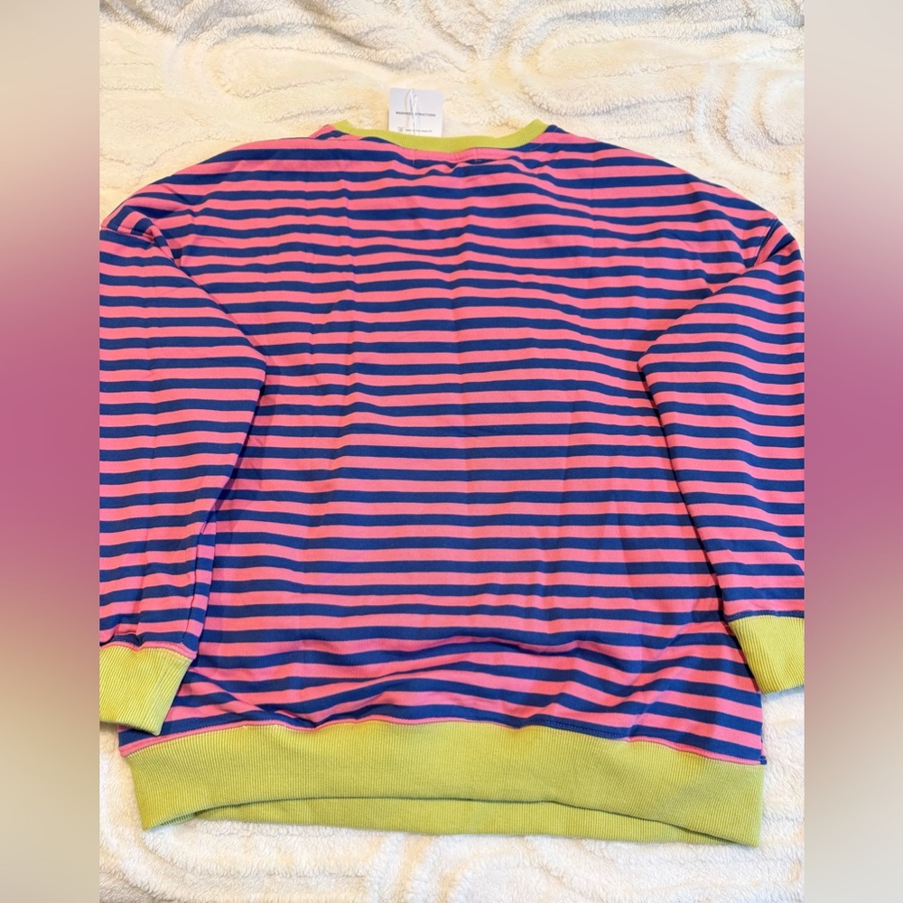Striped Pink and Blue Crewneck Sweater, Size S, NWT, Comfy Casual Colorful - Picture 4 of 7